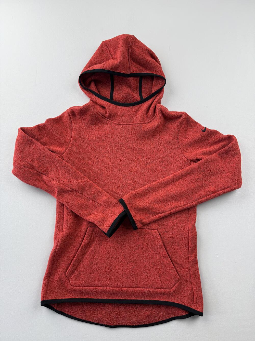Nike Hoodie Womens Small Red Pullover Fleece Kangaroo Pocket Thumbholes Logo